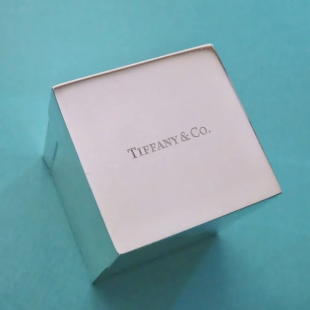 RARE Tiffany and Co.  Enamel Lid Interior Sterling Silver Square Keepsake Box